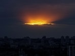A view shows the Ukrainian capital at sunset during an air raid alert. 