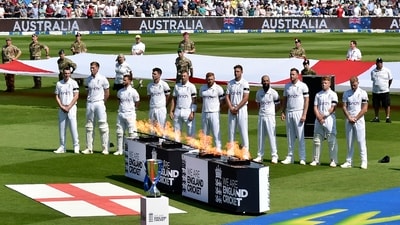 England's players stand for a minutes silence in memory of the victims of a knife and van attack that killed three people in the city of Nottingham (AP) England's players stand for a minutes silence in memory of the victims of a knife and van attack that killed three people in the city of Nottingham (AP)