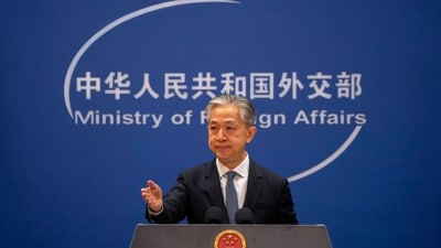 Chinese Foreign Ministry spokesperson Wang Wenbin gestures during a regular press conference in Beijing, Tuesday, May 9, 2023. China announced the expulsion of a Canadian diplomat on Tuesday in retaliation for Ottawa ordering a Chinese consular official to leave the country over alleged threats he made against a Canadian lawmaker and his family. (AP Photo/Mark Schiefelbein) /// (AP)