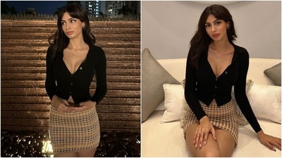 Khushi's summer fits always help her garner praise from fans on social media. One of her recent posts showed Khushi looking gorgeous in a black plunging neck cropped cardigan blouse and a printed mini skirt. She styled the ensemble with dainty jewellery, winged eyeliner, glossy lips, and dewy rouged glam. (Instagram) Khushi's summer fits always help her garner praise from fans on social media. One of her recent posts showed Khushi looking gorgeous in a black plunging neck cropped cardigan blouse and a printed mini skirt. She styled the ensemble with dainty jewellery, winged eyeliner, glossy lips, and dewy rouged glam. (Instagram)