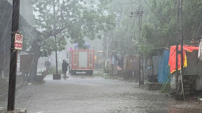 Heavy rain at Mandvi owing to landfall of Cyclone Biparjoy. (PTI) Heavy rain at Mandvi owing to landfall of Cyclone Biparjoy. (PTI)