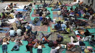 People evacuated from Kandla Port before Cyclone Biparjoy made landfall. (AP)