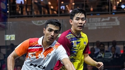 India's Abhay Singh (L) plays against Malaysia's Ong Sai Hung during their semifinal match at the SDAT WSF Squash World Cup 2023 (AFP) India's Abhay Singh (L) plays against Malaysia's Ong Sai Hung during their semifinal match at the SDAT WSF Squash World Cup 2023 (AFP)
