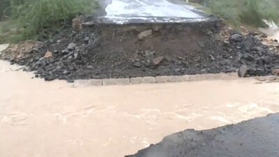 Cyclone Biparjoy: A small bridge washed away amid strong winds and rainfall in Bhuj. (ANI Twitter) Cyclone Biparjoy: A small bridge washed away amid strong winds and rainfall in Bhuj. (ANI Twitter)