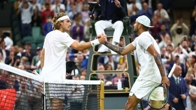 Australia's Nick Kyrgios with Greece's Stefanos Tsitsipas after winning their third round match (REUTERS)