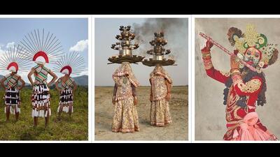 The book, Aam Aastha: Indian Devotions, showcases ritual performers from across 20 states in the country. Freger creates his portraits away from their natural context in the outdoors. (From left) Ememei dancers from Tellou village in Imphal East, Manipur; a performer from a ras leela troupe dressed as Krishna in Delhi; performers of Charkula Nritya, from Mathura, Uttar Pradesh. (Photos by Charles Freger) The book, Aam Aastha: Indian Devotions, showcases ritual performers from across 20 states in the country. Freger creates his portraits away from their natural context in the outdoors. (From left) Ememei dancers from Tellou village in Imphal East, Manipur; a performer from a ras leela troupe dressed as Krishna in Delhi; performers of Charkula Nritya, from Mathura, Uttar Pradesh. (Photos by Charles Freger)