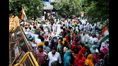 The farmers plan to gather daily until their demands regarding land compensation are met. (Sunil Ghosh/HT Photo) The farmers plan to gather daily until their demands regarding land compensation are met. (Sunil Ghosh/HT Photo)