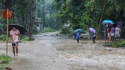 Urban flooding was also reported from cities including Guwahati and Silchar. (PTI photo) Urban flooding was also reported from cities including Guwahati and Silchar. (PTI photo)