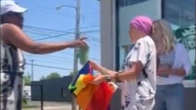 A customer returns her drink after the district manager removed pride flag. (USA Today screenshot/Twitter) A customer returns her drink after the district manager removed pride flag. (USA Today screenshot/Twitter)