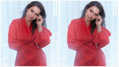 Kajol's stylist, Mohit Rai, delighted fans by sharing gorgeous pictures of her on Instagram. In the post, Kajol can be seen rocking a red hot satin dress, looking absolutely stunning. (Instagram/@mohitrai) Kajol's stylist, Mohit Rai, delighted fans by sharing gorgeous pictures of her on Instagram. In the post, Kajol can be seen rocking a red hot satin dress, looking absolutely stunning. (Instagram/@mohitrai)