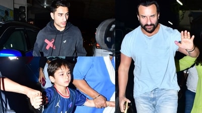 Saif Ali Khan, Ibrahim Ali Khan and Taimur Ali Khan at Adipurush screening. (Photo: Varinder Chawla) (Varinder Chawla)