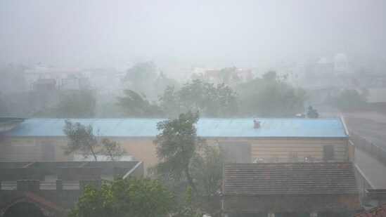 Heavy winds and incessant rain were witnessed after the landfall of cyclone Biparjoy at Mandvi in Kutch.&nbsp;(AP)
