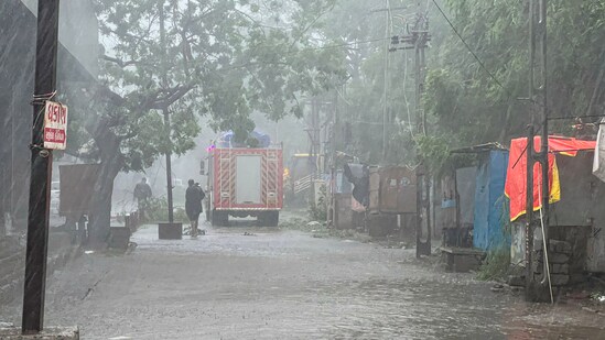 Heavy rain at Mandvi owing to landfall of Cyclone Biparjoy. (PTI)