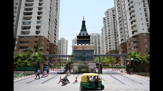 The deceased boy lived on the eighth floor of Hyde Park in Sector 78 with his parents and a 7-year-old sister. (Sunil Ghosh/HT Photo)