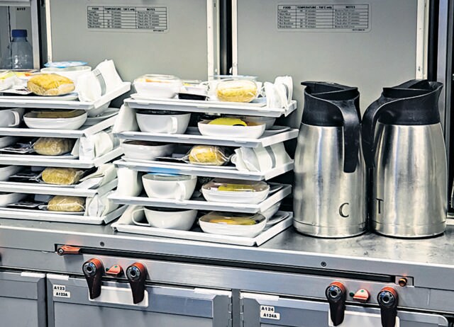 It doesn’t help that in-flight food is made on an industrial scale, chilled, and reheated hours later, in large batches, in ovens that are too small. (Shutterstock) It doesn’t help that in-flight food is made on an industrial scale, chilled, and reheated hours later, in large batches, in ovens that are too small. (Shutterstock)