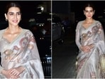 Kriti Sanon at Adipurush screening makes heads turn in grey saree and statement blouse. Kriti Sanon at Adipurush screening makes heads turn in grey saree and statement blouse.