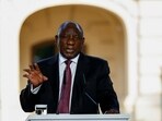 South African President Cyril Ramaphosa attends a joint press conference with other African leaders and Ukraine's President Volodymyr Zelenskiy, amid Russia's attack on Ukraine, in Kyiv, June 16.