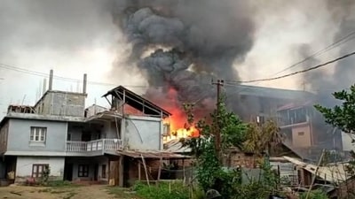 Abandoned houses burned in Manipur as fresh violence occurs. (HT_PRINT) Abandoned houses burned in Manipur as fresh violence occurs. (HT_PRINT)