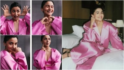Alia Bhatt embraces Barbiecore trend in hot pink outfit for Sao Paulo Netflix event. (Instagram) Alia Bhatt embraces Barbiecore trend in hot pink outfit for Sao Paulo Netflix event. (Instagram)