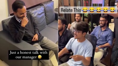 The image shows the employees who sang B Praak’s Mann Bharrya for their manager. (Prashant Kumar) The image shows the employees who sang B Praak’s Mann Bharrya for their manager. (Prashant Kumar)