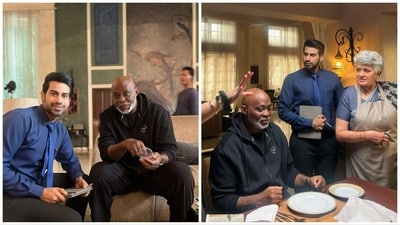 Aman Maheshwari with Richard Mofe-Damijo on sets of Postcards. Aman Maheshwari with Richard Mofe-Damijo on sets of Postcards.