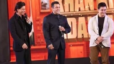 Salman Khan, Shah Rukh Khan and Aamir Khan in a rare appearance together during an event in Delhi.