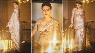 Kriti Sanon made an appearance in Mumbai last night to attend the screening of her highly anticipated film Adipurush. The actress has been making waves on social media with her stunning ethnic outfits for the movie's promotions. Previously, she dazzled in an anarkali suit and shawl, but this time, she captivated everyone's attention in a beautiful grey saree paired with a statement blouse. (Instagram/@sukritigrover) Kriti Sanon made an appearance in Mumbai last night to attend the screening of her highly anticipated film Adipurush. The actress has been making waves on social media with her stunning ethnic outfits for the movie's promotions. Previously, she dazzled in an anarkali suit and shawl, but this time, she captivated everyone's attention in a beautiful grey saree paired with a statement blouse. (Instagram/@sukritigrover)