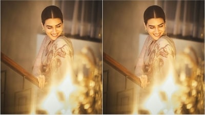 Assisted by celebrity makeup artist Aditya Sharma, Kriti got decked up in darkened brows, pink-hued eye shadow, matching lip shade, rouged cheeks, beaming highlighter, and mascara on the lashes. (Instagram/@sukritigrover) Assisted by celebrity makeup artist Aditya Sharma, Kriti got decked up in darkened brows, pink-hued eye shadow, matching lip shade, rouged cheeks, beaming highlighter, and mascara on the lashes. (Instagram/@sukritigrover)