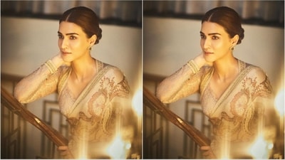 Completing her glamorous look, Kriti opts for a middle-parted sleek bun hairstyle and adds a touch of elegance with statement hoop earrings. (Instagram/@sukritigrover) Completing her glamorous look, Kriti opts for a middle-parted sleek bun hairstyle and adds a touch of elegance with statement hoop earrings. (Instagram/@sukritigrover)