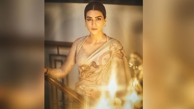 Kriti rocks a semi-sheer grey blouse with her saree, showcasing embellished gold gota patti borders, intricate brocade embroidery, and a plunging neckline with lace trims. (Instagram/@sukritigrover) Kriti rocks a semi-sheer grey blouse with her saree, showcasing embellished gold gota patti borders, intricate brocade embroidery, and a plunging neckline with lace trims. (Instagram/@sukritigrover)