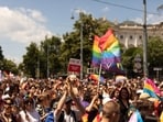 A view of the annual Gay pride Rainbow Parade, in Vienna, Austria, on June 11, 2022. 