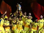 Chennai Super Kings' players celebrate with the IPL trophy Chennai Super Kings' players celebrate with the IPL trophy