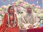 Drisha Acharya and Karan Deol as bride and groom. Drisha Acharya and Karan Deol as bride and groom.