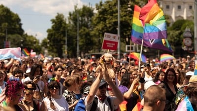 A view of the annual Gay pride Rainbow Parade, in Vienna, Austria, on June 11, 2022. (AP) A view of the annual Gay pride Rainbow Parade, in Vienna, Austria, on June 11, 2022. (AP)