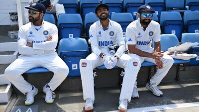 KS Bharat and Mohammed Shami share a light moment as India captain Rohit Sharma looks on during the ICC World Test Championship final (AFP) KS Bharat and Mohammed Shami share a light moment as India captain Rohit Sharma looks on during the ICC World Test Championship final (AFP)