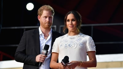 Prince Harry and Meghan Markle speak during the 2021 Global Citizen Live festival at the Great Lawn, Central Park (AFP) Prince Harry and Meghan Markle speak during the 2021 Global Citizen Live festival at the Great Lawn, Central Park (AFP)