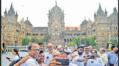 Mumbai, India - June 9, 2019: People during the heritage walk organized by Freemason society from CSMT to Fort, in Mumbai, India, on Sunday, June 9,, 2019. (Photo by Bhushan Koyande/HT) (HT PHOTO) Mumbai, India - June 9, 2019: People during the heritage walk organized by Freemason society from CSMT to Fort, in Mumbai, India, on Sunday, June 9,, 2019. (Photo by Bhushan Koyande/HT) (HT PHOTO)