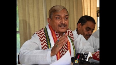 Pramod Tiwari in Varanasi on Sunday (Rajesh Kumar/HTC)