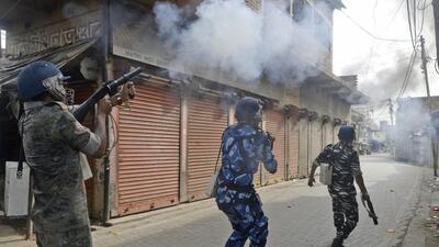 Security personnel fire teargas shells amid violence in Bhangar during the filing of nominations for West Bengal Panchayat elections, in Kolkata on Thursday. (ANI) Security personnel fire teargas shells amid violence in Bhangar during the filing of nominations for West Bengal Panchayat elections, in Kolkata on Thursday. (ANI)
