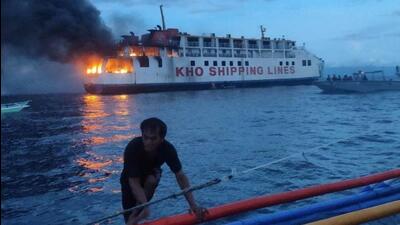 Smoke rises due to a massive fire at a ferry in Bohol, Philippines, on Sunday. (REUTERS) Smoke rises due to a massive fire at a ferry in Bohol, Philippines, on Sunday. (REUTERS)