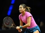 Britain's Emma Raducanu in action 