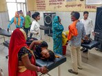 View of a ward where a jumbo cooler has been installed for the heat stroke patients admitted at a hospital during extreme weather conditions, in Ballia, Monday.