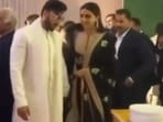 Ranveer Singh and Deepika Padukone at Karan Deol and Drisha Acharya's wedding reception on Sunday. Ranveer Singh and Deepika Padukone at Karan Deol and Drisha Acharya's wedding reception on Sunday.
