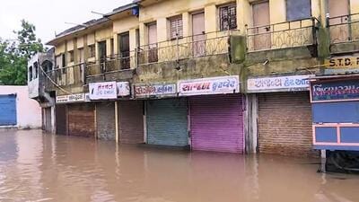 An inundated town in Gujarat after Cyclone Biparjoy hit the state’s coast. (ANI photo) An inundated town in Gujarat after Cyclone Biparjoy hit the state’s coast. (ANI photo)