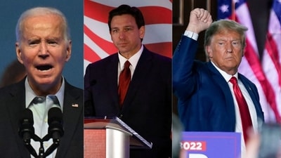 A new poll has found that Gov. Ron DeSantis fares better against President Joe Biden than former President Donald Trump (Photo by Mark Makela / GETTY IMAGES NORTH AMERICA / Getty Images via AFP, REUTERS/Marco Bello/File Photo, AP Photo/Andrew Harnik, File) A new poll has found that Gov. Ron DeSantis fares better against President Joe Biden than former President Donald Trump (Photo by Mark Makela / GETTY IMAGES NORTH AMERICA / Getty Images via AFP, REUTERS/Marco Bello/File Photo, AP Photo/Andrew Harnik, File)