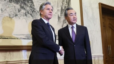 US Secretary of State Antony Blinken (L) shakes hands with China's Director of the Office of the Central Foreign Affairs Commission Wang Yi at the Diaoyutai State Guesthouse in Beijing on June 19, 2023. (AFP) US Secretary of State Antony Blinken (L) shakes hands with China's Director of the Office of the Central Foreign Affairs Commission Wang Yi at the Diaoyutai State Guesthouse in Beijing on June 19, 2023. (AFP)