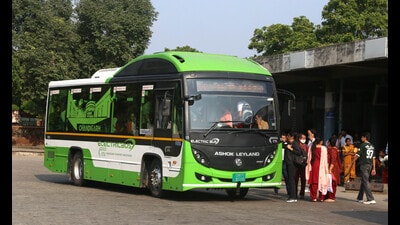 For buses, under Centre’s FAME-II scheme, the Chandigarh administration provides a subsidy of ₹20,000 per kWh for electric buses, capped at 40% of the vehicle cost or ₹55 lakh, whichever is lower. (HT File Photo) For buses, under Centre’s FAME-II scheme, the Chandigarh administration provides a subsidy of ₹20,000 per kWh for electric buses, capped at 40% of the vehicle cost or ₹55 lakh, whichever is lower. (HT File Photo)