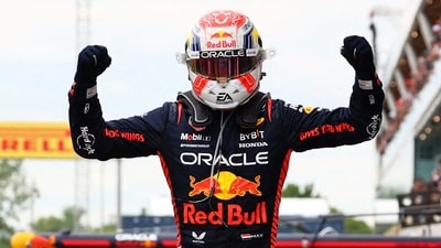 Red Bull's Max Verstappen celebrates after winning the race (REUTERS)