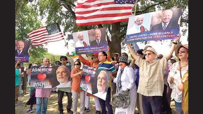 Members of the Indian diaspora in Washington. (PTI) Members of the Indian diaspora in Washington. (PTI)