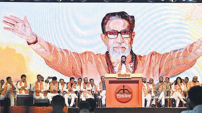 Mumbai, India - June 19, 2023 : Shivsena 57th Foundation Day at Nesco, Goregaon, in Mumbai, India, on Monday, June 19, 2023. (Photo by Vijay Bate/HT Photo) (Hindustan Times)